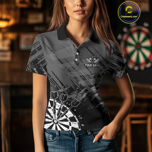 Grey Black Grunge Dart Shirts For Women Custom Dart Jersey With Pocket Option TDM4109