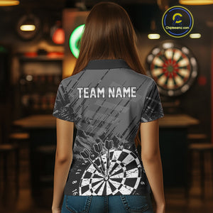 Grey Black Grunge Dart Shirts For Women Custom Dart Jersey With Pocket Option TDM4109