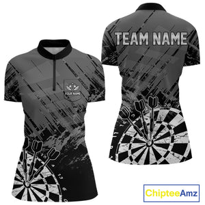 Grey Black Grunge Dart Shirts For Women Custom Dart Jersey With Pocket Option TDM4109