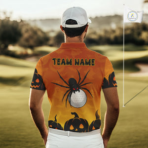 Personalized Orange Funny Spider Golf Polo Shirt For Men Custom Halloween Ladies Golf Outfit Gifts TDM4924