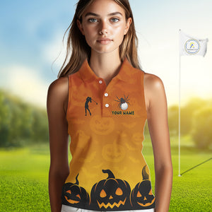 Personalized Funny Spider Golf Sleeveless Polo Shirt Custom Halloween Ladies Golf Outfit TDM4924