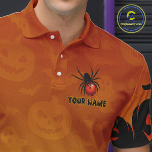 Personalized Orange Funny Spider Bowling Halloween Shirt For Men Custom Bowling Team Jersey  TDM4925