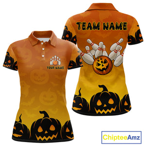 Personalized Orange Funny Bowling Halloween Shirt For Women Custom Bowling Team Jersey Outfit TDM4926