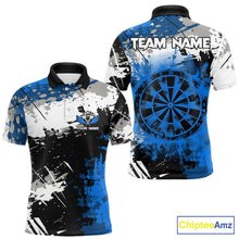 Load image into Gallery viewer, Blue Grunge Paint Splash Dart Shirts For Men Custom Darts Jersey Team Polo &amp; Quarter Zip TDM5354