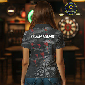 Black And Grey Grunge Dart Arrow Dart Shirts For Women Custom Dart Jerseys, Darts Team Shirts TDM3822