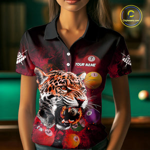 Funny Panther Flaming 8 Ball Billiard Pool Shirt For Women Custom Billiard Team Jerseys |Red TDM3825
