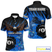 Load image into Gallery viewer, Personalized Eagle 8 Ball Pool Billiard Shirt For Men, Billiard Jerseys Team Polo &amp; 1/4 Zip|Blue TDM3827
