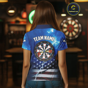 Blue Lightning US Flag Dart Shirt For Women Custom Dart Jersey Pocket Option TDM4114