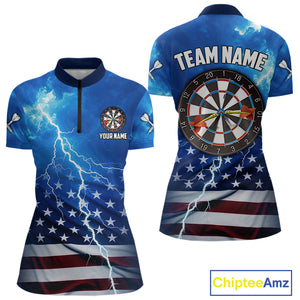 Blue Lightning US Flag Dart Shirt For Women Custom Dart Jersey Pocket Option TDM4114
