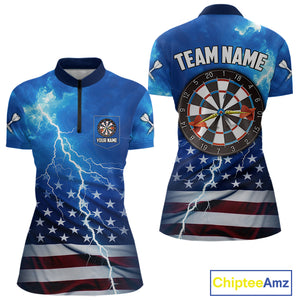 Blue Lightning US Flag Dart Shirt For Women Custom Dart Jersey Pocket Option TDM4114