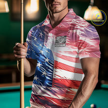 Load image into Gallery viewer, Personalized Glowing Patriotic American Flag 8 Ball Billiard Shirt For Men – Custom Pool Jersey TDM4117