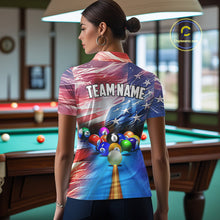 Load image into Gallery viewer, Personalized Glowing Patriotic American Flag 8 Ball Billiard Shirt For Women – Custom Pool Jersey TDM4117