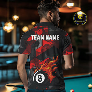 Red And Black Camo Billiard Shirt For Men Custom Flaming 8 Ball Pool Team Shirt, Billiard Jerseys TDM4119