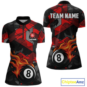 Red And Black Camo Billiard Shirt For Women Custom Flaming 8 Ball Pool Team Shirt, Billiard Jerseys TDM4119
