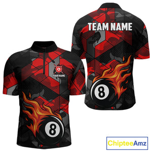 Red And Black Camo Billiard Shirt For Men Custom Flaming 8 Ball Pool Team Shirt, Billiard Jerseys TDM4119