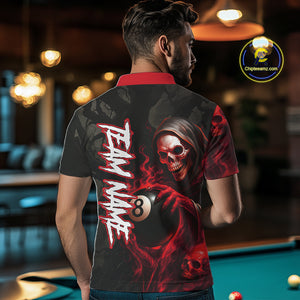 Grim Reaper Custom Flame 8 Ball Pool Billiard Shirt For Men, Black And Red Billiard Team Jerseys TDM4120