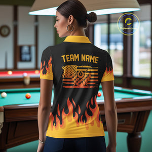 Personalized Orange Flaming Billiard Jersey For Women Custom 8 Ball Pool Billiard Team Shirts TDM4296