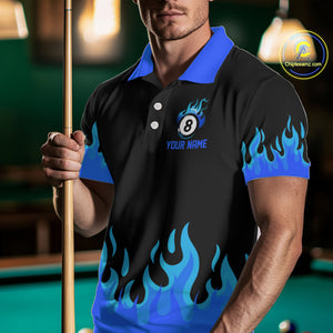 Personalized Blue Flaming Billiard Jersey For Men Custom 8 Ball Pool Billiard Team Shirts TDM4297
