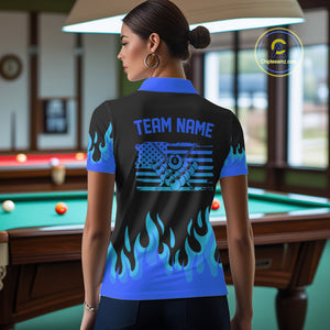 Personalized Blue Flaming Billiard Jersey For Women Custom 8 Ball Pool Billiard Team Shirts TDM4297
