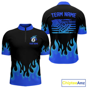 Personalized Blue Flaming Billiard Jersey For Men Custom 8 Ball Pool Billiard Team Shirts TDM4297