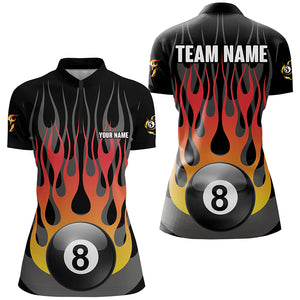 Personalized Funny Fire 8 Ball Pool Billiard Shirts For Women Custom Fire Flame Billiard Jerseys TDM2415