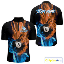 Load image into Gallery viewer, Blue And Orange Flaming Smoke 8 Ball Men's Billiard Shirt, Pool Team Shirts Custom Billiard Jersey TDM5142