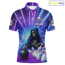 Load image into Gallery viewer, Funny Grim Reaper Blue Purple Neon Bowling Shirt For Men Custom Lighting Bowling Team Jersey TDM5863