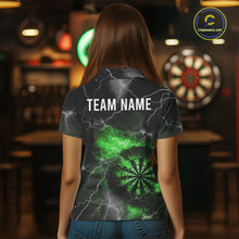 Load image into Gallery viewer, Custom Lightning Flame Green Dart Shirt For Women, Darts Jersey Pocket Option TDM6021