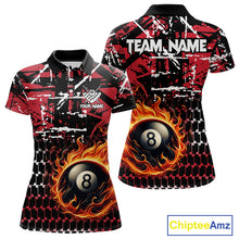 Load image into Gallery viewer, Grunge Black And Red Flaming 8 Ball Pool Women&#39;s Billiard Shirts Custom Billiard Jerseys Team Shirts TDM3833