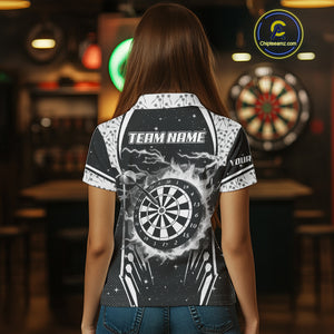 Personalized Thunder Lightning Dart Jersey For Women, Black White Darts Team Shirt Polo & 1/4 Zip TDM4123