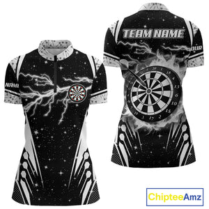 Personalized Thunder Lightning Dart Jersey For Women, Black White Darts Team Shirt Polo & 1/4 Zip TDM4123