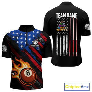 Funny Flame 8 Ball Billiard Shirts For Men Custom Patriotic American Flag Pool Team Jerseys TDM4131