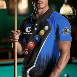 Personalized Black Blue Billiard Shirt For Men Custom Funny Pool Balls Team Jersey Polo & 1/4 Zip TDM4497