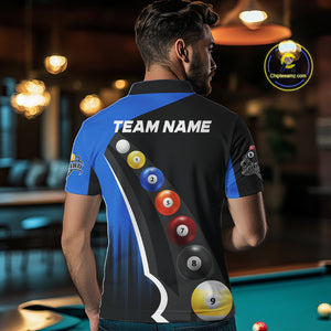 Personalized Black Blue Billiard Shirt For Men Custom Funny Pool Balls Team Jersey Polo & 1/4 Zip TDM4497