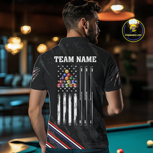 Personalized American Flag Billiard Shirt For Men Custom Grunge Vintage Patriotic Pool Team Jersey TDM4499