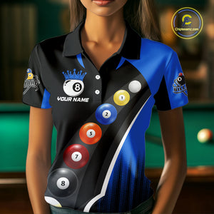 Personalized Black Blue Billiard Shirt For Women Custom Funny Pool Balls Team Jersey Polo & 1/4 Zip TDM4497