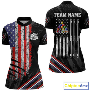 Personalized American Flag Billiard Shirt For Women Custom Grunge Vintage Patriotic Pool Team Jersey TDM4499