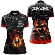 Load image into Gallery viewer, Grim Reaper With Pumpkin Fire Custom Billiard Shirts For Women, Halloween Flame Billiard Shirts TDM2427