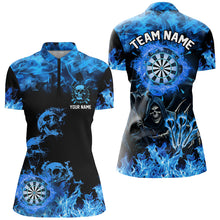 Load image into Gallery viewer, Fire Flame Darts Board Custom Skull Dart Shirts For Women, Grim Reaper  Dart Jerseys | Blue TDM2903
