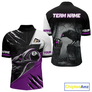 Personalized Purple 8 Ball Pool Crows Billiard Shirts For Men, Halloween Pool Team Jersey Outfit TDM4508