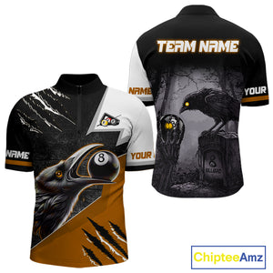 Personalized Orange 8 Ball Pool Crows Billiard Shirts For Men, Halloween Pool Team Jersey Outfit TDM4509