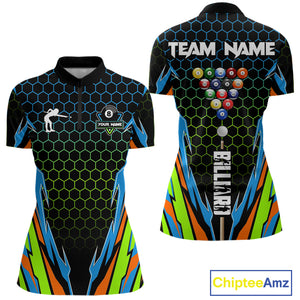 Colorful 8 Ball Billiard Jersey For Women Custom 8 Ball Pool Team Shirt Billiard Polo & 1/4 Zip TDM4934