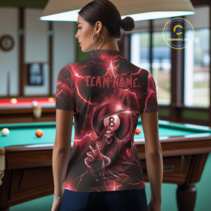 Red Grim Reaper 8 Ball Billiard Shirt For Women Custom Funny Thunder Lightning Pool Team Jersey TDM4935
