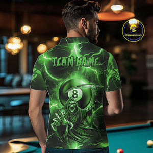 Green Grim Reaper 8 Ball Billiard Shirt For Men Custom Funny Thunder Lightning Pool Team Jersey TDM4936