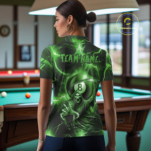 Green Grim Reaper 8 Ball Billiard Shirt For Women Custom Funny Thunder Lightning Pool Team Jersey TDM4936