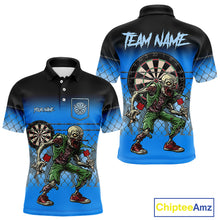 Load image into Gallery viewer, Blue Funny Zombie Dart Shirt With Pocket Option For Men Custom Darts Jersey TDM4937