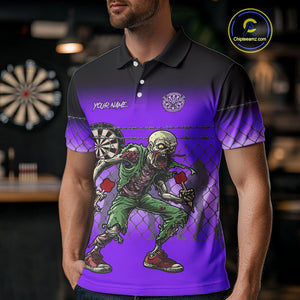 Purple Funny Zombie Dart Shirt With Pocket Option For Men Custom Dart Jersey TDM4938