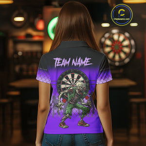 Purple Funny Zombie Dart Shirt With Pocket Option For Women Custom Dart Jersey TDM4938
