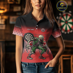 Red Funny Zombie Darts Shirt With Pocket Option For Women Custom Darts Jersey TDM4939