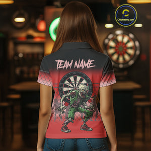 Red Funny Zombie Darts Shirt With Pocket Option For Women Custom Darts Jersey TDM4939